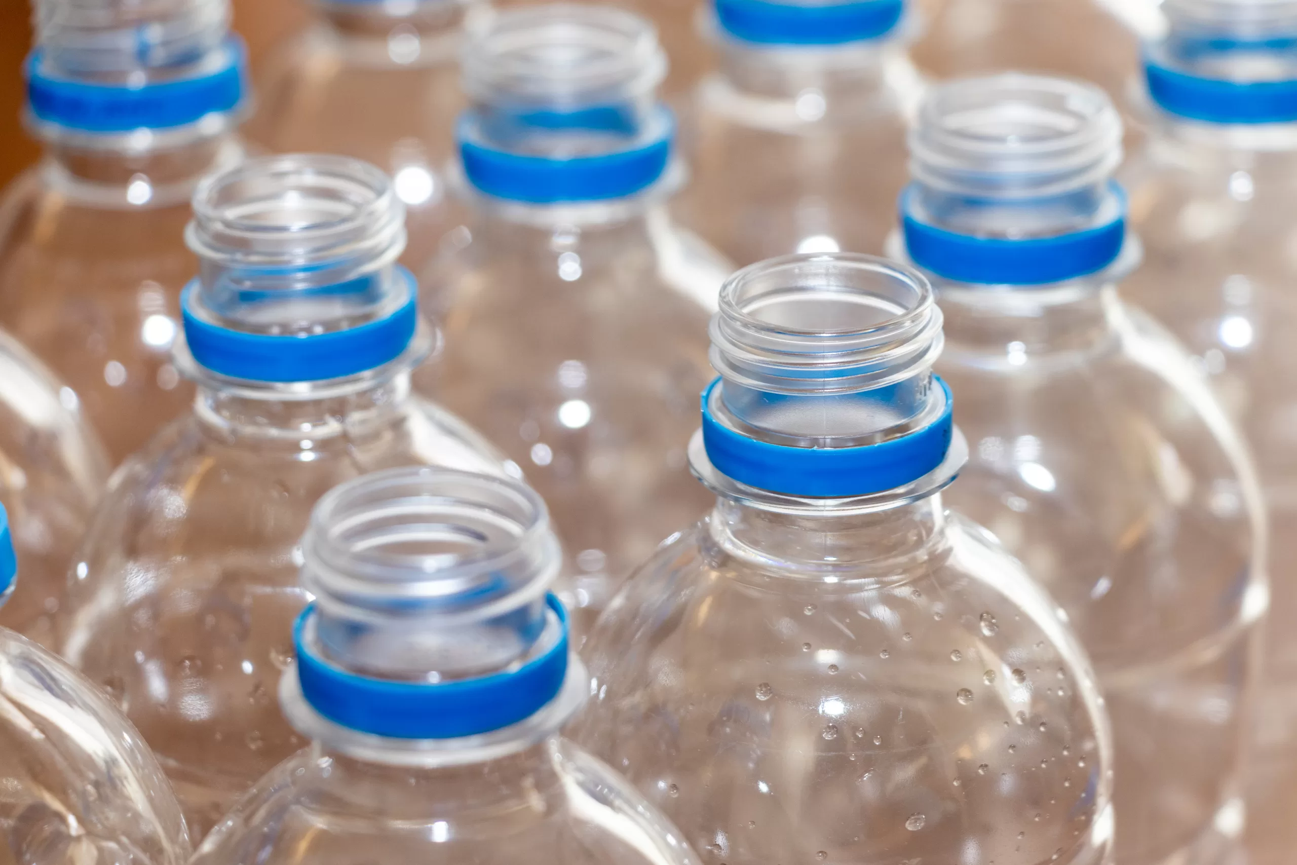 Close up on empty plastic bottles